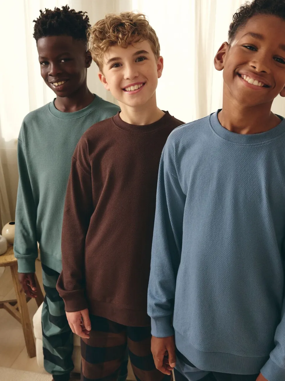 Blauw/Groen/Bruin - Verpakking van 3 geweven geruite pyjama's (3-16 jr)