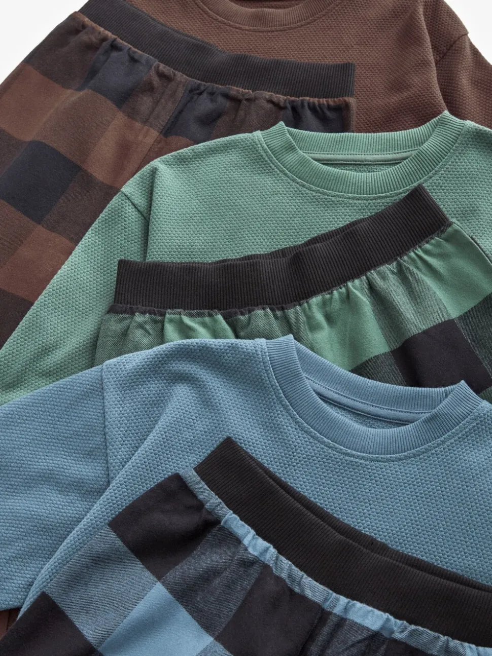 Blauw/Groen/Bruin - Verpakking van 3 geweven geruite pyjama's (3-16 jr)
