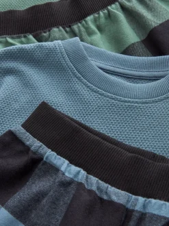 Blauw/Groen/Bruin - Verpakking van 3 geweven geruite pyjama's (3-16 jr)