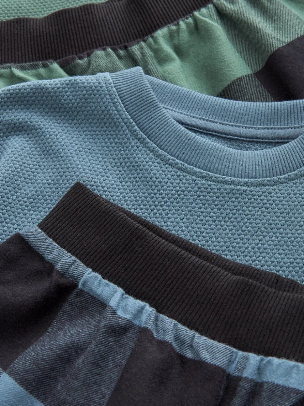 Blauw/Groen/Bruin - Verpakking van 3 geweven geruite pyjama's (3-16 jr)