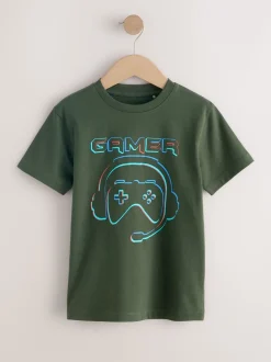 Blauw/groen/geel - Regular fit T-shirts met grafische print en korte mouwen 3 stuks (3-16jr)