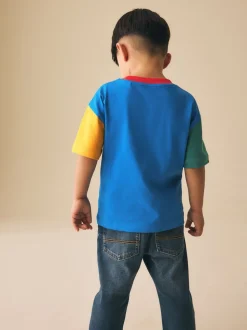 Blauw/groen/gele graafmachine - T-shirt met korte mouwen en kleurblokken (3mnd-7jr) (3mnd-7jr)