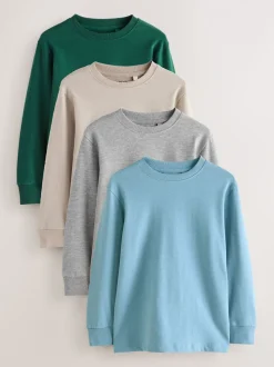 Blauw/Groen/Grijs/Kiezelkleurig - Verpakking van 4 zachte T-shirts met lange mouwen (3-16jr)