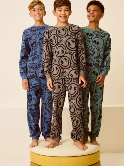 Blauw/Groen/Naturel personage - Verpakking van 3 pyjama's met lange mouwen (3-16 jr)