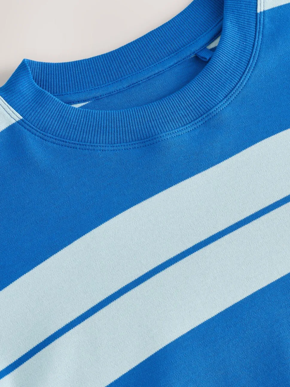 Blauw/lichtblauw - Boxy oversized T-shirt met relaxte pasvorm van zware stof en ronde hals