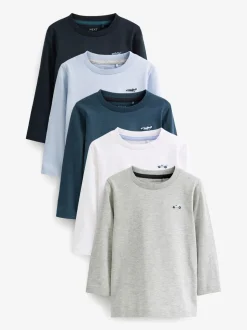 Blauw/marine - Set van 5 T-shirts met lange mouwen (3 mnd-7 jr)