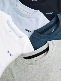 Blauw/marine - Set van 5 T-shirts met lange mouwen (3 mnd-7 jr)