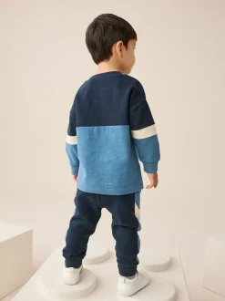 Blauw/marine - Set van zacht T-shirt met lange mouwen en joggingbroek (3mnd-7jr)