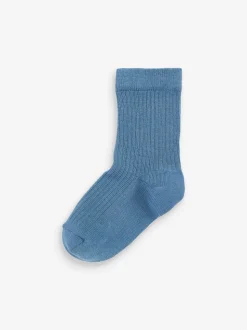 Blauw/marine - Verpakking van 7 paar fijngeribbelde sokken met hoog katoengehalte