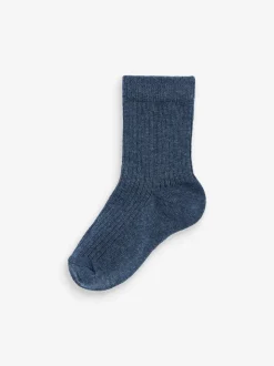 Blauw/marine - Verpakking van 7 paar fijngeribbelde sokken met hoog katoengehalte