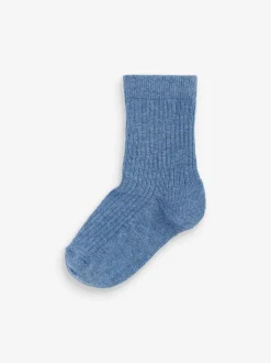 Blauw/marine - Verpakking van 7 paar fijngeribbelde sokken met hoog katoengehalte