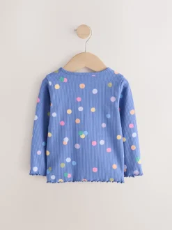 Blauw/meerkleurig met stippen - Geribbeld T-shirt met lange mouwen (3mnd-7jr)