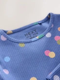 Blauw/meerkleurig met stippen - Geribbeld T-shirt met lange mouwen (3mnd-7jr)