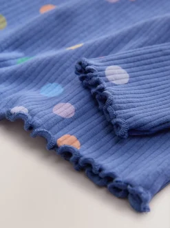 Blauw/meerkleurig met stippen - Geribbeld T-shirt met lange mouwen (3mnd-7jr)