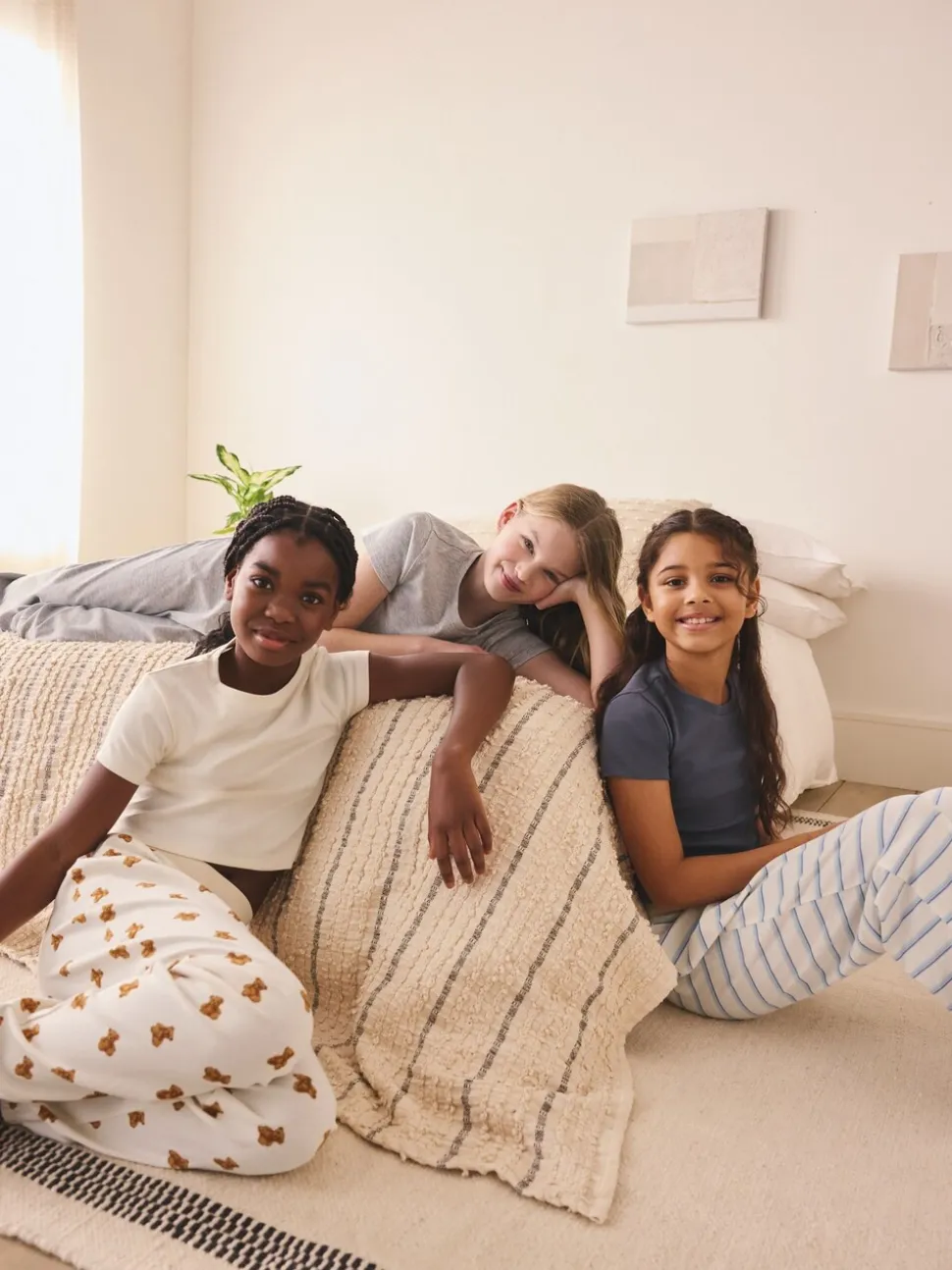 Blauw/Naturel Strepen Beer - Verpakking van 3 pyjama's met joggingbroek (3-16 jr)