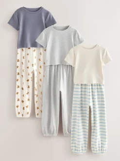 Blauw/Naturel Strepen Beer - Verpakking van 3 pyjama's met joggingbroek (3-16 jr)