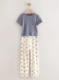 Blauw/Naturel Strepen Beer - Verpakking van 3 pyjama's met joggingbroek (3-16 jr)