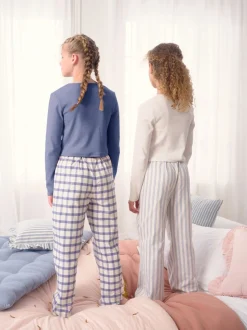 Blauw/neutraal - Set van 2 geweven pyjamabroeken (3-16jr)