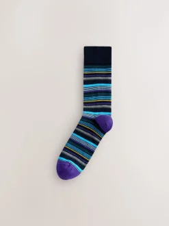 Blauw/oranje - Set van 8 sokken met patroon