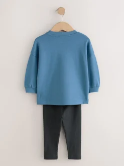Blauw/pastelgeel/groen - Set van 3 lange mouwen top en legging (3mnd -7jr)