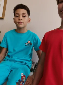 Blauw/rode Mario Kart - Korte 100% katoenen pyjama's verpakking van 2 (3 - 16 jr)