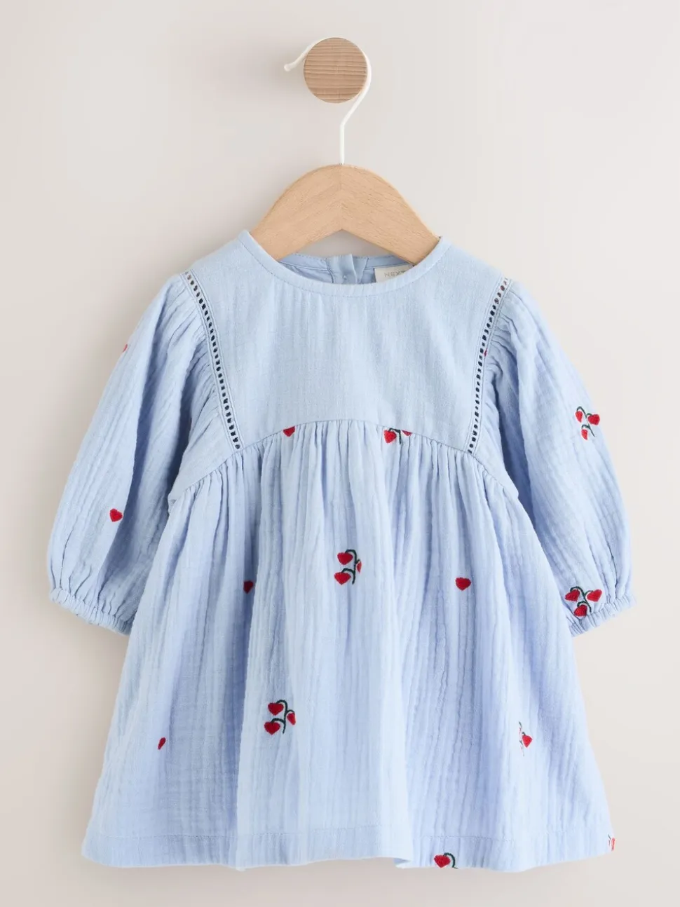 Blauw/rood - Baby Long Sleeve Embroidered Dress (0mths-2yrs)
