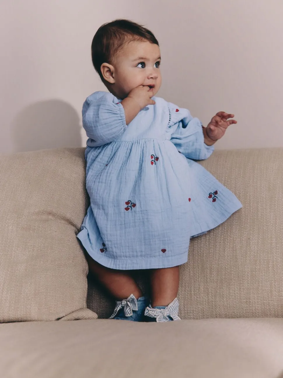 Blauw/rood - Baby Long Sleeve Embroidered Dress (0mths-2yrs)