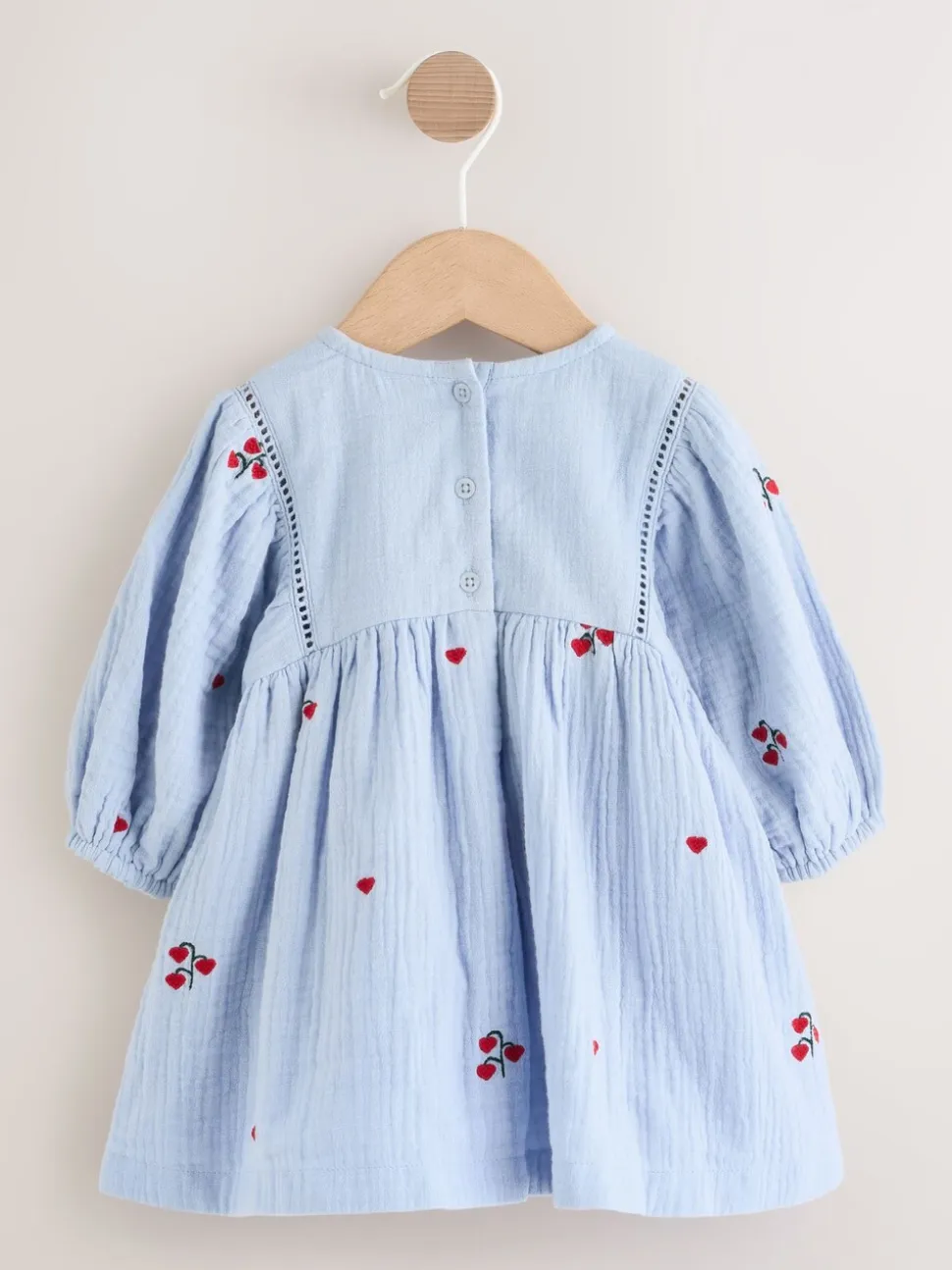 Blauw/rood - Baby Long Sleeve Embroidered Dress (0mths-2yrs)