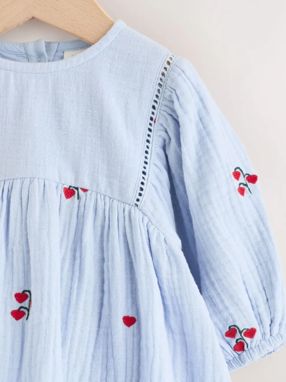 Blauw/rood - Baby Long Sleeve Embroidered Dress (0mths-2yrs)