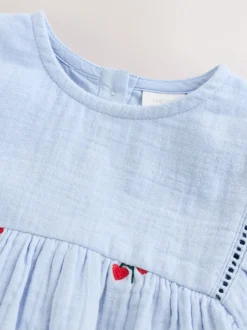 Blauw/rood - Baby Long Sleeve Embroidered Dress (0mths-2yrs)