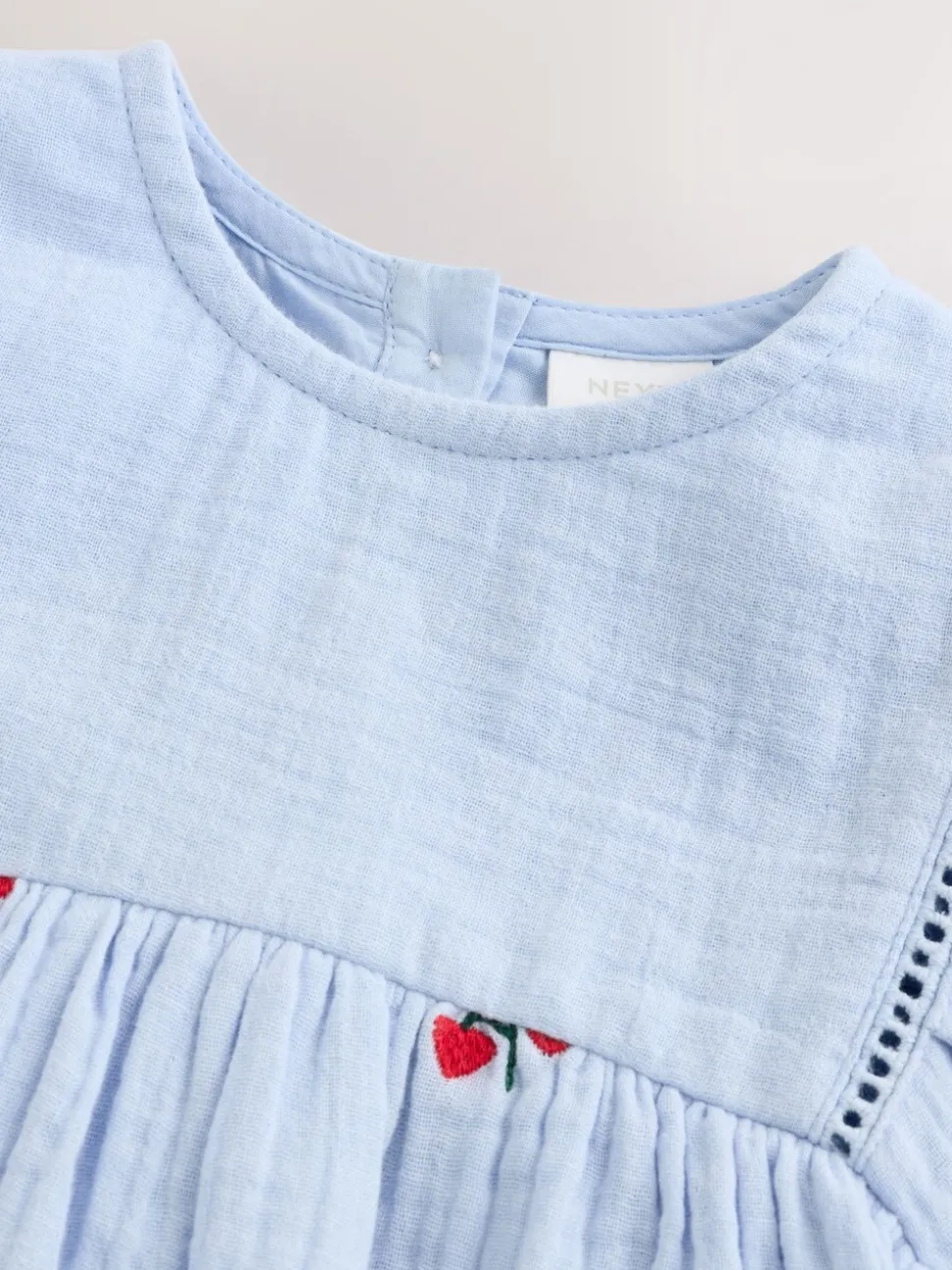 Blauw/rood - Baby Long Sleeve Embroidered Dress (0mths-2yrs)