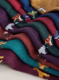 Blauw/rood met safaridieren - 8 Paar sokken met leuk patroon