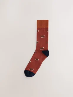 Blauw/rood met safaridieren - 8 Paar sokken met leuk patroon