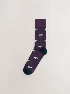 Blauw/rood met safaridieren - 8 Paar sokken met leuk patroon