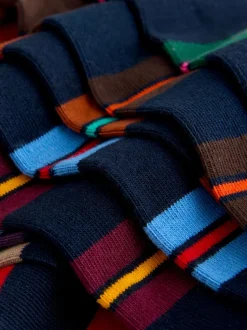 Blauw/rood/bruin gestreept - Set van 8 sokken met patroon