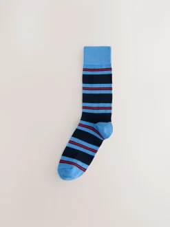 Blauw/rood/bruin gestreept - Set van 8 sokken met patroon