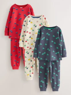 Blauw/Rood/Crème - Verpakking van 3 knusse pyjama's (9 mnd-10 jr)