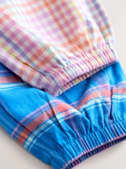 Blauw/roze met figuurtjes - Check Woven Bottoms Pyjamas 2 Pack (9mths-10yrs)