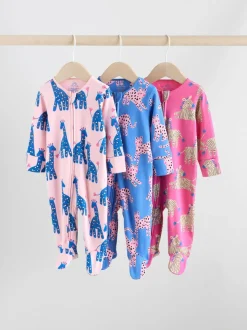Blauw/roze met karakteristieke dierenprint - 3 Pack Baby-pyjama's met tweewegrits (0mnd -2jr)