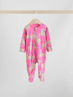 Blauw/roze met karakteristieke dierenprint - 3 Pack Baby-pyjama's met tweewegrits (0mnd -2jr)