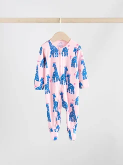 Blauw/roze met karakteristieke dierenprint - 3 Pack Baby-pyjama's met tweewegrits (0mnd -2jr)