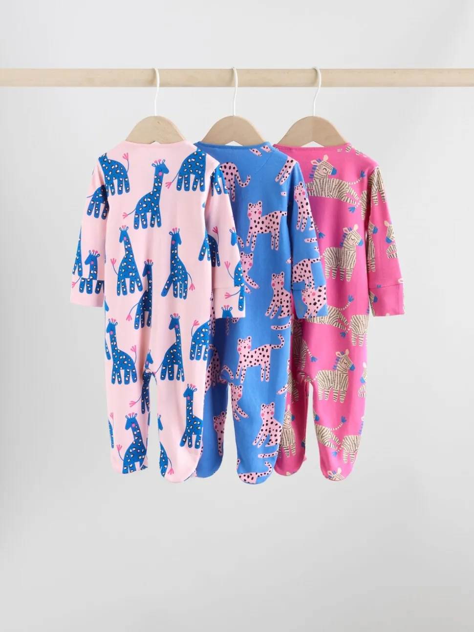 Blauw/roze met karakteristieke dierenprint - 3 Pack Baby-pyjama's met tweewegrits (0mnd -2jr)