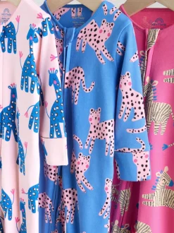 Blauw/roze met karakteristieke dierenprint - 3 Pack Baby-pyjama's met tweewegrits (0mnd -2jr)