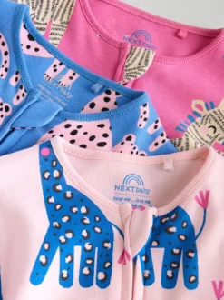 Blauw/roze met karakteristieke dierenprint - 3 Pack Baby-pyjama's met tweewegrits (0mnd -2jr)