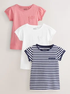 Blauw/roze/wit - Verpakking van 3 T-shirts met madeliefjesrand (1,5 - 16 jr)