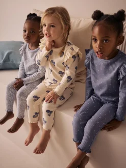Blauw/wit - Knusse geribbelde pyjama's 3 verpakking (9mnd-12jr)