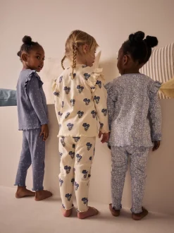 Blauw/wit - Knusse geribbelde pyjama's 3 verpakking (9mnd-12jr)