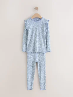 Blauw/wit - Knusse geribbelde pyjama's 3 verpakking (9mnd-12jr)