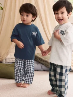 Blauw/wit - Korte mouwen lange pyjama's 2 verpakking (9mnd-12jr)