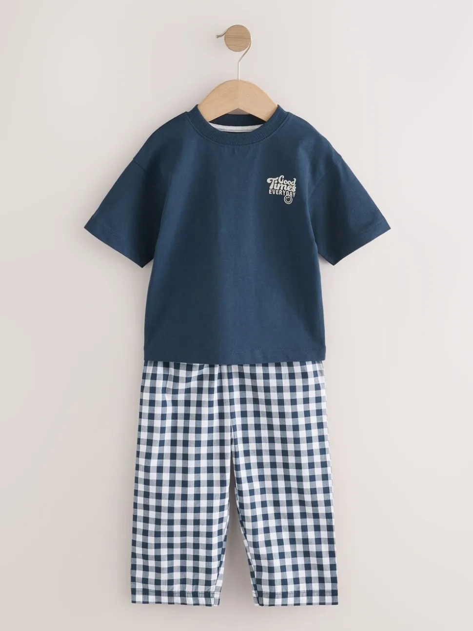 Blauw/wit - Korte mouwen lange pyjama's 2 verpakking (9mnd-12jr)